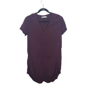 Lush Dress Womens Small Short Sleeve‎ Burgundy Above Knee Pullover V Neck